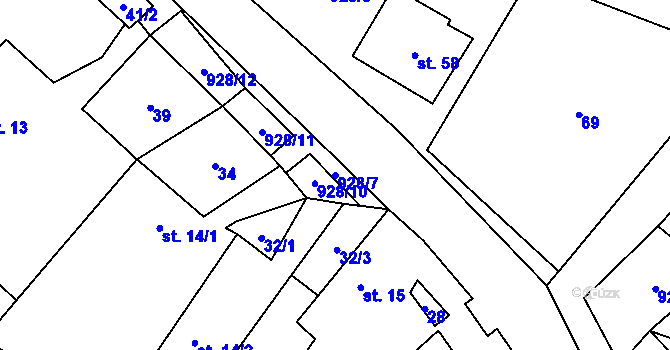 Parcela st. 928/7 v KÚ Mysletice, Katastrální mapa
