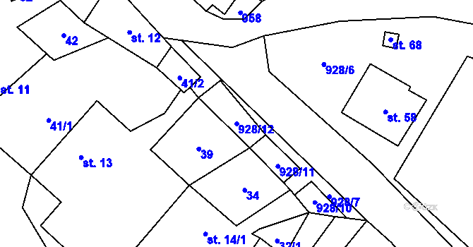 Parcela st. 928/12 v KÚ Mysletice, Katastrální mapa