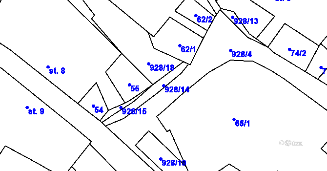 Parcela st. 928/14 v KÚ Mysletice, Katastrální mapa