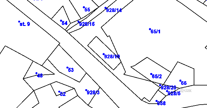 Parcela st. 928/19 v KÚ Mysletice, Katastrální mapa