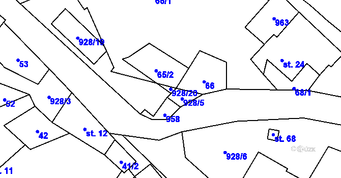 Parcela st. 928/20 v KÚ Mysletice, Katastrální mapa