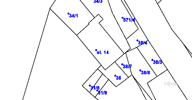 Parcela st. 14 v KÚ Olší u Telče, Katastrální mapa