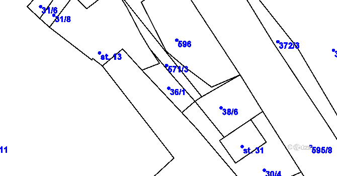 Parcela st. 36/1 v KÚ Olší u Telče, Katastrální mapa