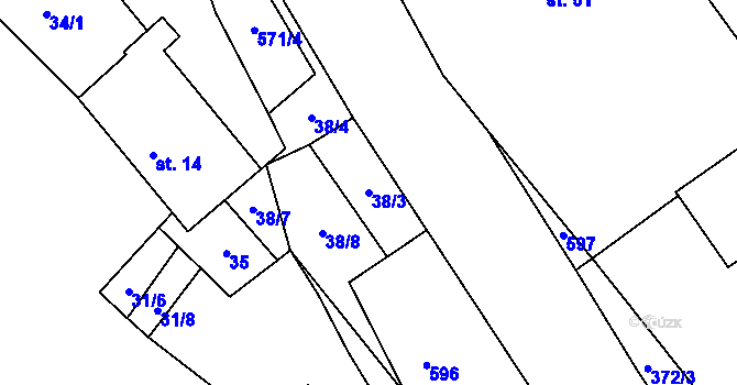 Parcela st. 38/3 v KÚ Olší u Telče, Katastrální mapa