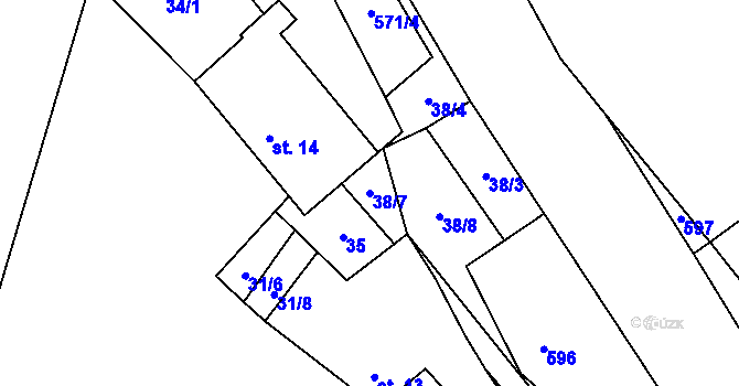 Parcela st. 38/7 v KÚ Olší u Telče, Katastrální mapa