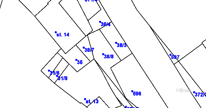 Parcela st. 38/8 v KÚ Olší u Telče, Katastrální mapa