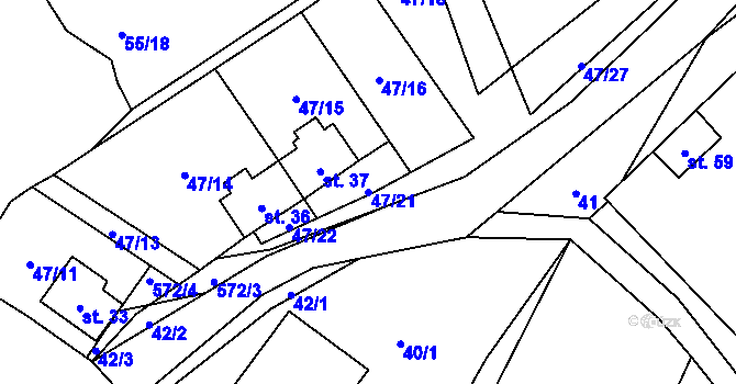 Parcela st. 47/21 v KÚ Olší u Telče, Katastrální mapa