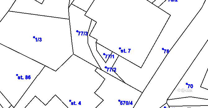 Parcela st. 77/1 v KÚ Olší u Telče, Katastrální mapa