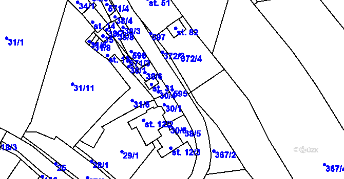 Parcela st. 595 v KÚ Olší u Telče, Katastrální mapa