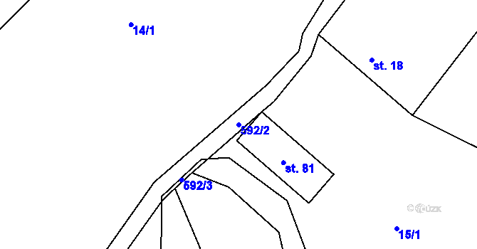 Parcela st. 592/2 v KÚ Olší u Telče, Katastrální mapa