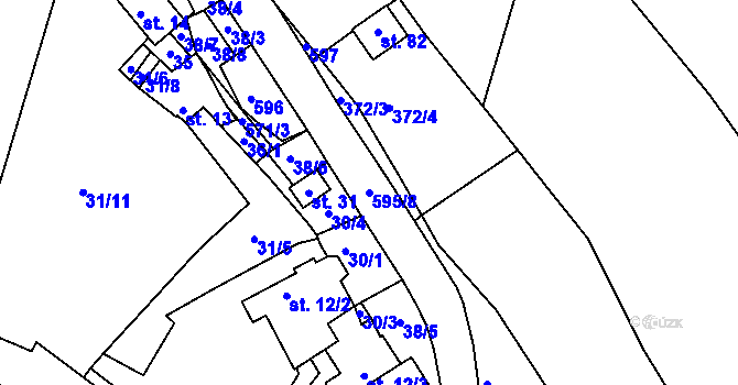 Parcela st. 595/8 v KÚ Olší u Telče, Katastrální mapa
