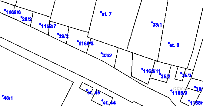 Parcela st. 33/2 v KÚ Zadní Vydří, Katastrální mapa
