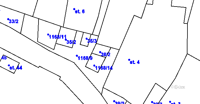 Parcela st. 38/2 v KÚ Zadní Vydří, Katastrální mapa