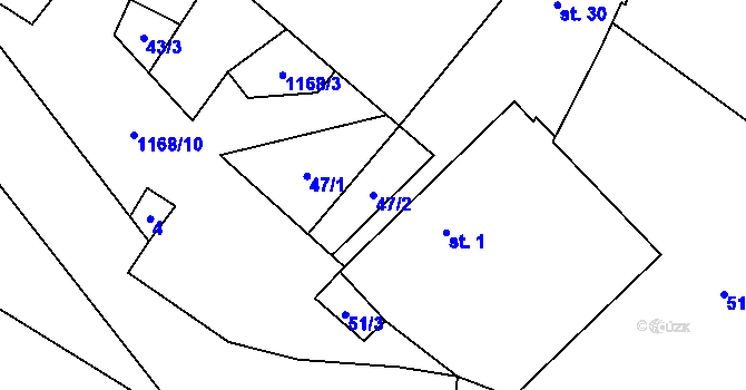 Parcela st. 47/2 v KÚ Zadní Vydří, Katastrální mapa