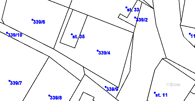 Parcela st. 339/4 v KÚ Zadní Vydří, Katastrální mapa