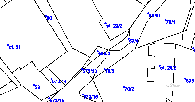 Parcela st. 599/2 v KÚ Mysletín, Katastrální mapa