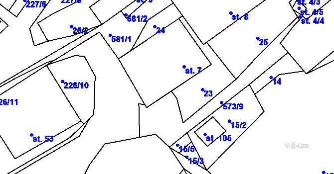 Parcela st. 7 v KÚ Mysletín, Katastrální mapa