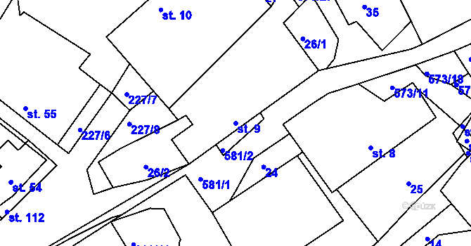 Parcela st. 9 v KÚ Mysletín, Katastrální mapa