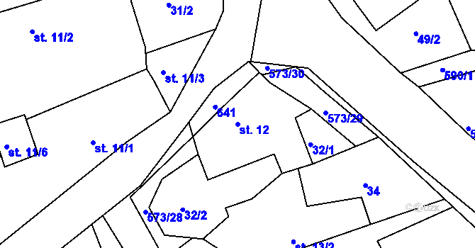 Parcela st. 12 v KÚ Mysletín, Katastrální mapa