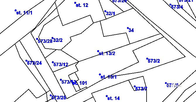 Parcela st. 13/2 v KÚ Mysletín, Katastrální mapa