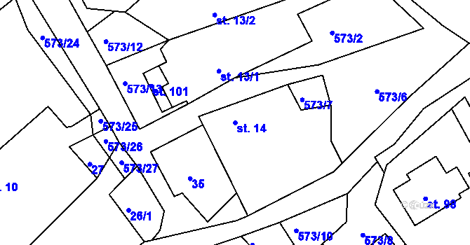 Parcela st. 14 v KÚ Mysletín, Katastrální mapa