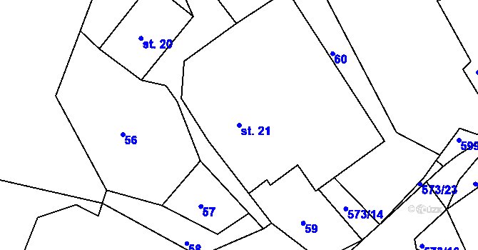 Parcela st. 21 v KÚ Mysletín, Katastrální mapa