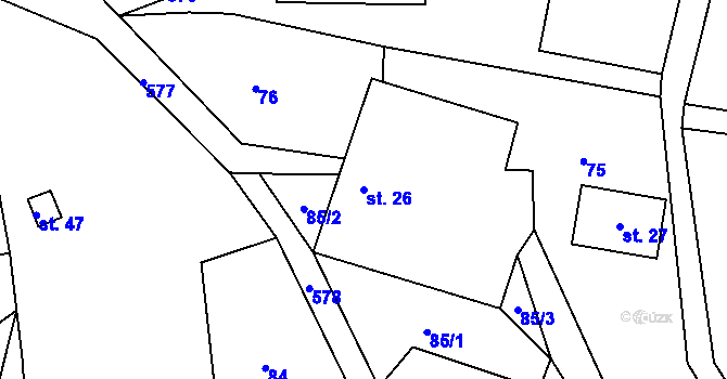 Parcela st. 26 v KÚ Mysletín, Katastrální mapa