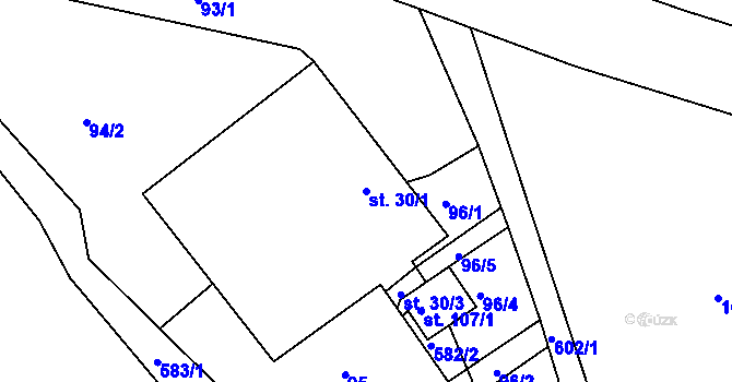 Parcela st. 30/1 v KÚ Mysletín, Katastrální mapa