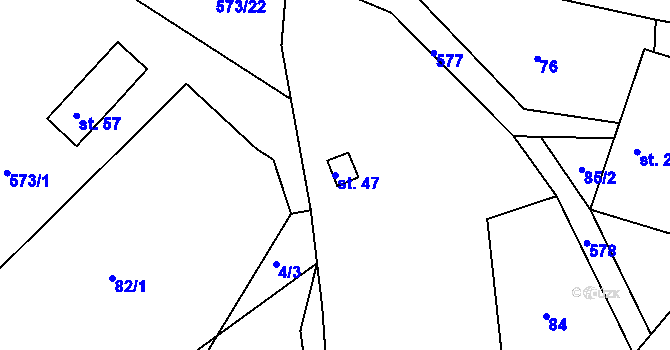 Parcela st. 47 v KÚ Mysletín, Katastrální mapa