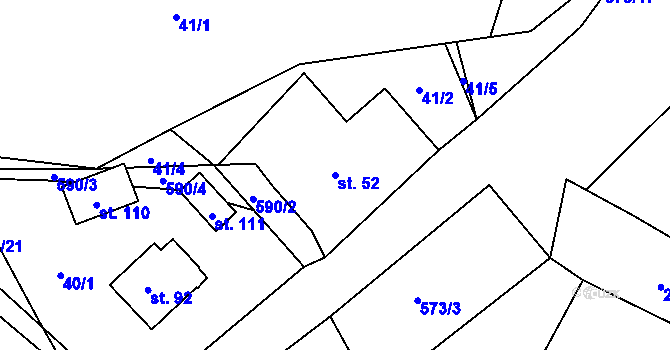 Parcela st. 52 v KÚ Mysletín, Katastrální mapa