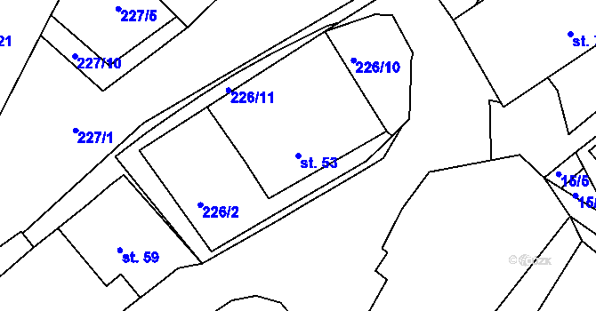 Parcela st. 53 v KÚ Mysletín, Katastrální mapa