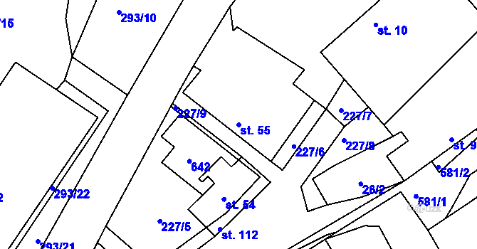 Parcela st. 55 v KÚ Mysletín, Katastrální mapa