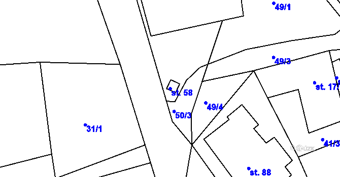 Parcela st. 58 v KÚ Mysletín, Katastrální mapa