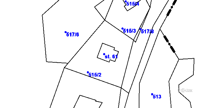 Parcela st. 61 v KÚ Mysletín, Katastrální mapa