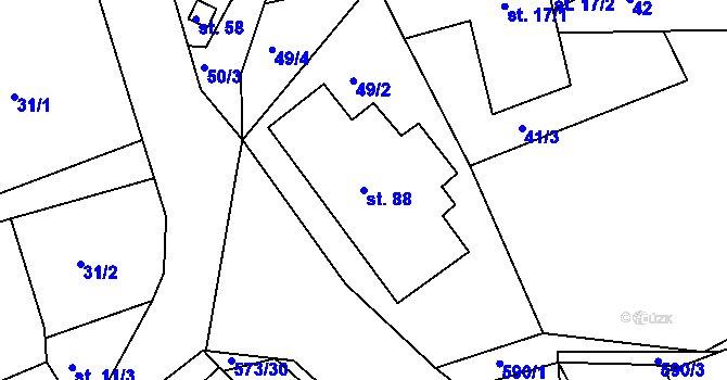 Parcela st. 88 v KÚ Mysletín, Katastrální mapa