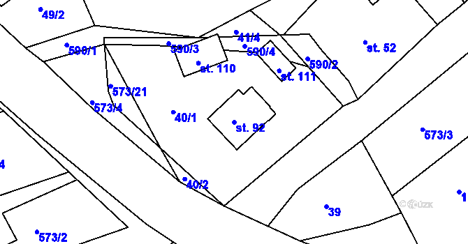 Parcela st. 92 v KÚ Mysletín, Katastrální mapa