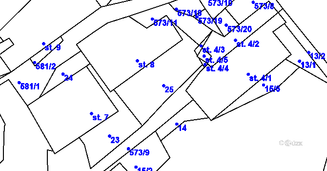 Parcela st. 25 v KÚ Mysletín, Katastrální mapa
