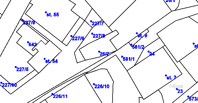 Parcela st. 26/2 v KÚ Mysletín, Katastrální mapa