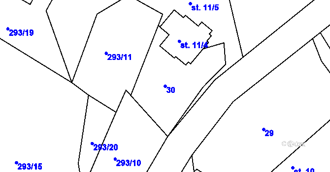 Parcela st. 30 v KÚ Mysletín, Katastrální mapa