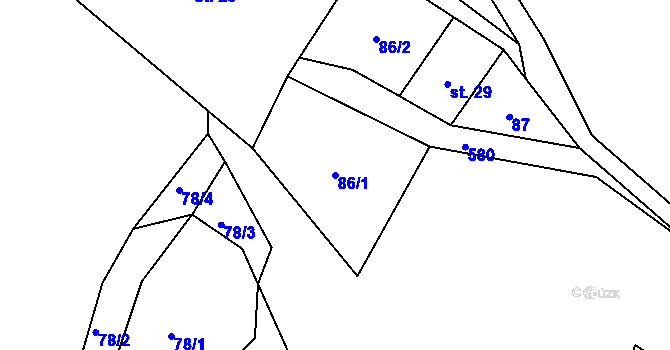 Parcela st. 86/1 v KÚ Mysletín, Katastrální mapa