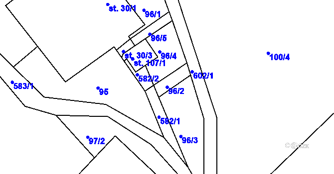 Parcela st. 96/2 v KÚ Mysletín, Katastrální mapa