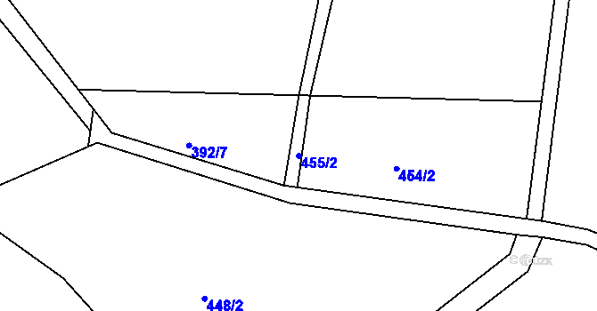 Parcela st. 455/2 v KÚ Mysletín, Katastrální mapa