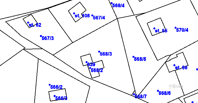 Parcela st. 568/3 v KÚ Mysletín, Katastrální mapa