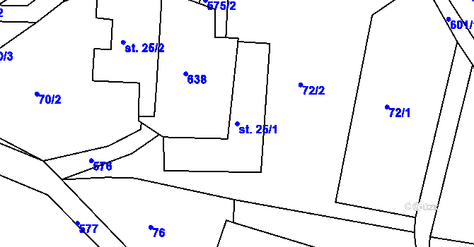 Parcela st. 25/1 v KÚ Mysletín, Katastrální mapa