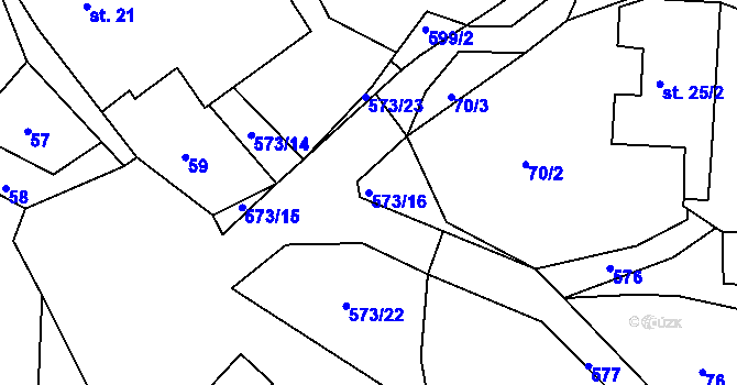 Parcela st. 573/16 v KÚ Mysletín, Katastrální mapa