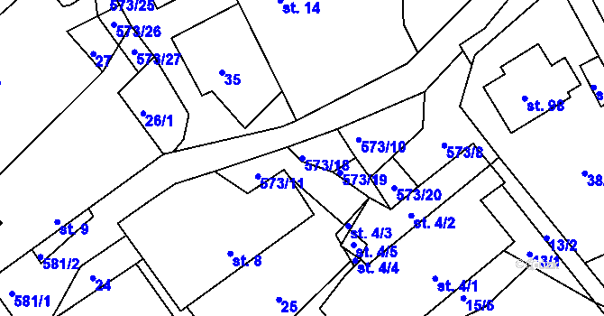 Parcela st. 573/18 v KÚ Mysletín, Katastrální mapa