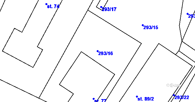 Parcela st. 293/16 v KÚ Mysletín, Katastrální mapa
