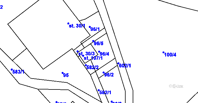 Parcela st. 96/4 v KÚ Mysletín, Katastrální mapa