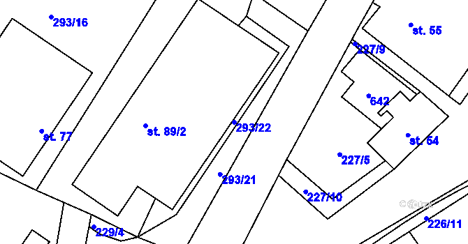 Parcela st. 293/22 v KÚ Mysletín, Katastrální mapa