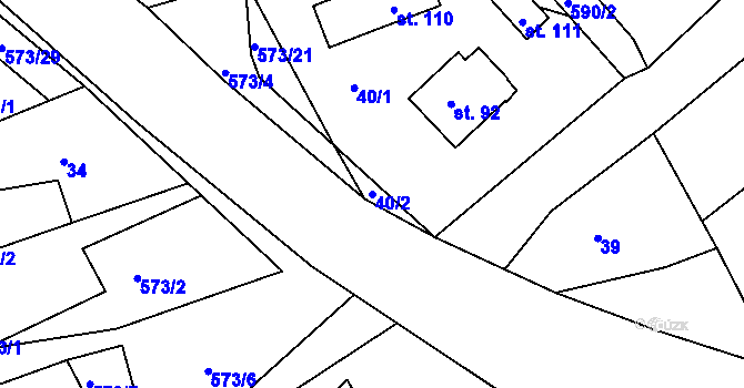 Parcela st. 40/2 v KÚ Mysletín, Katastrální mapa